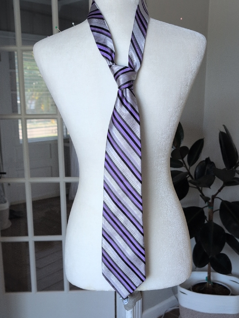 Paul Dione Silk Classic Striped Purple and Silver Men's Tie